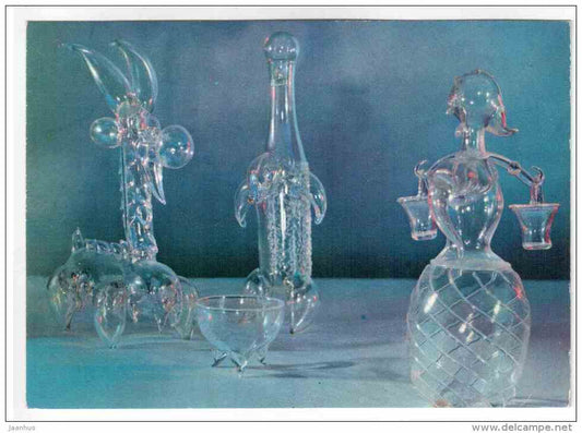 Sculptures Water-Carrier , Prickly , and Goat  - Glass items - 1973 - Russia USSR - unused - JH Postcards