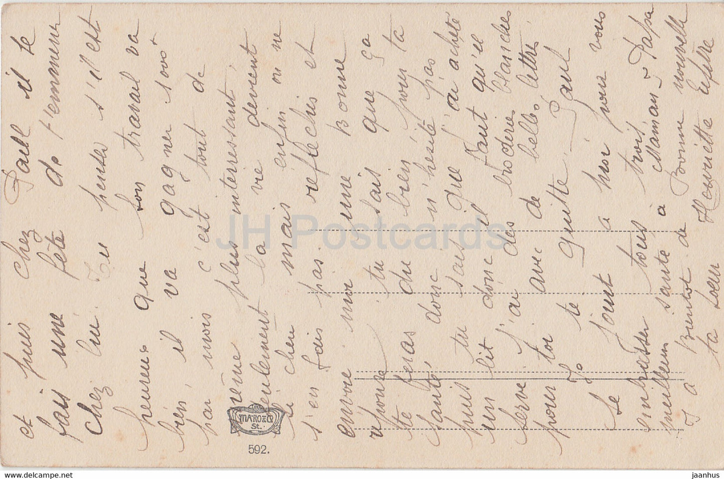 red flowers - 592 - old postcard - France - used