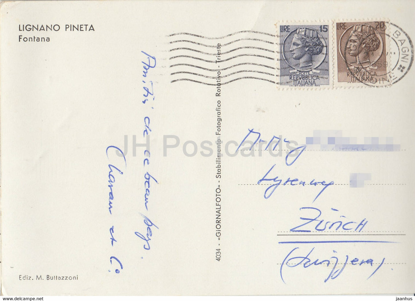 Lignano Pineta - Fontana - carte postale ancienne - 1959 - Italie - utilisé