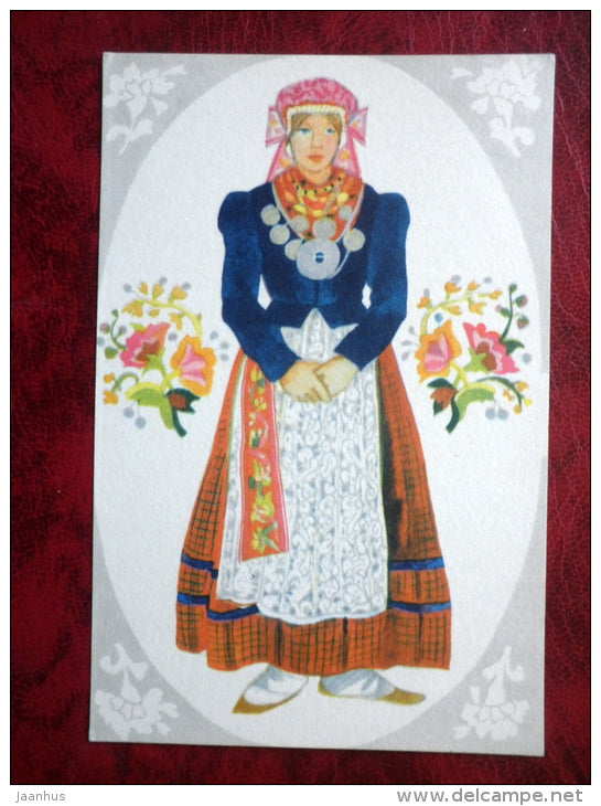 Estonian national costumes - woman from Vigala - 1975 - Estonia - USSR - unused - JH Postcards