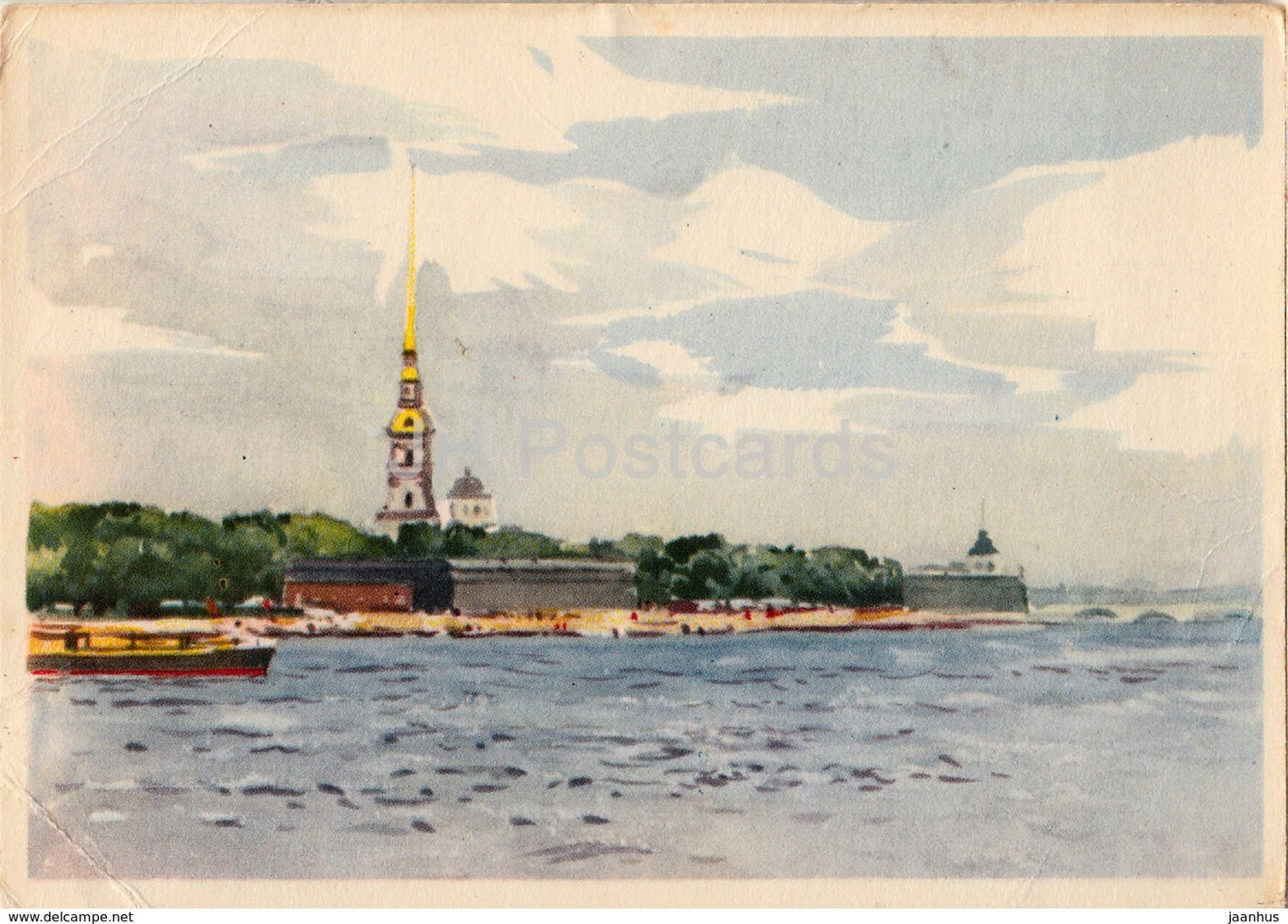 Leningrad - St. Petersburg - Peter and Paul Fortress - illustration by K. Dzhakov - 1961 - Russia USSR - unused - JH Postcards