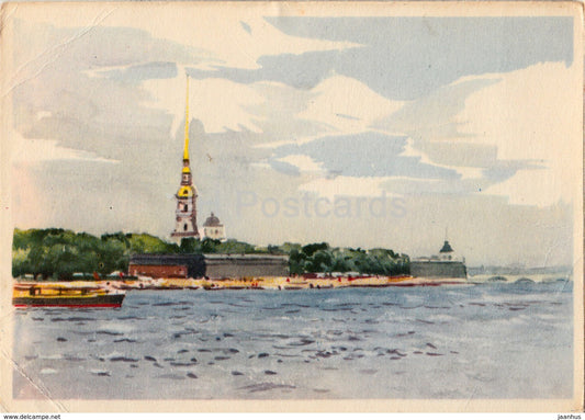 Leningrad - St. Petersburg - Peter and Paul Fortress - illustration by K. Dzhakov - 1961 - Russia USSR - unused - JH Postcards