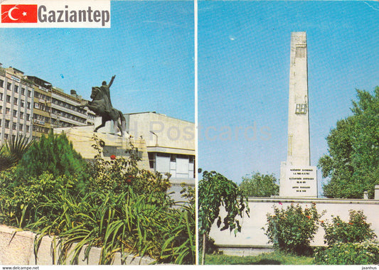 Gaziantep - Martyrs monument  - Ataturk statue - 1987 - Turkey - used - JH Postcards