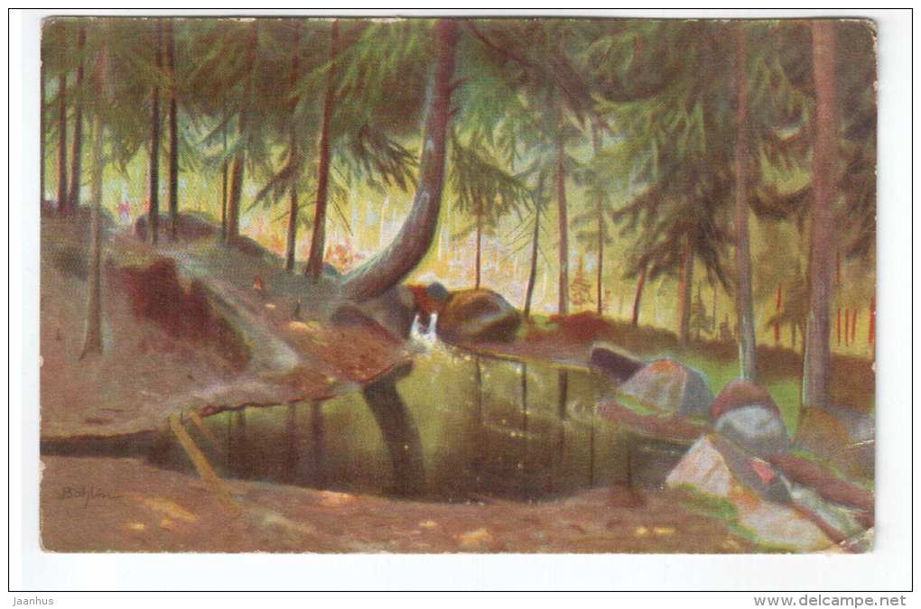 Illustration by Bohlin - Forest Source - Peluba 296 - old postcard - circulated in Estonia 1928 Tudulinna - used - JH Postcards