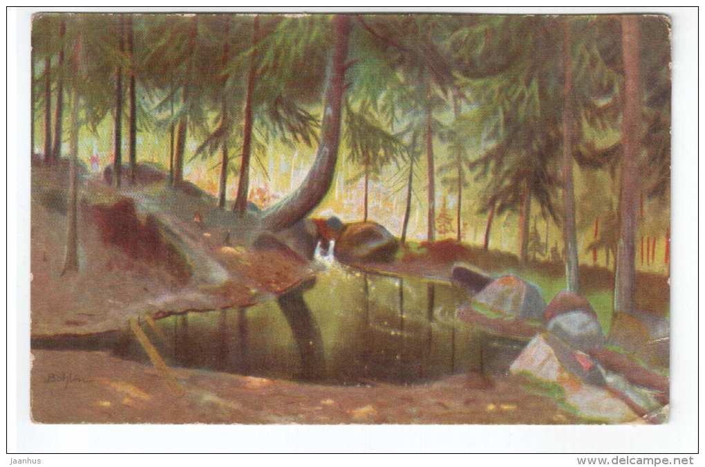 Illustration by Bohlin - Forest Source - Peluba 296 - old postcard - circulated in Estonia 1928 Tudulinna - used - JH Postcards