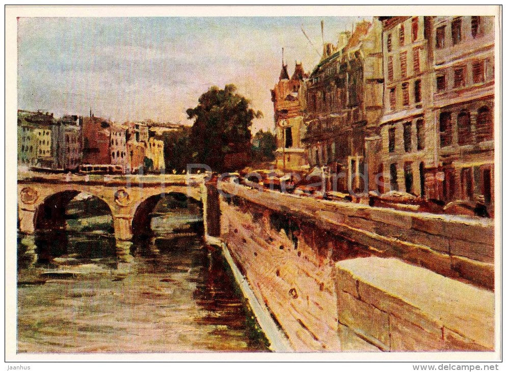 painting by D. Nalbandyan - Seine embankment . Paris - bridge - armenian art - unused - JH Postcards