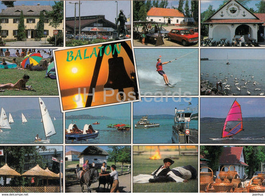 Balaton - sailing boat - water skiing - windsurfing - cars - multiview - 1996 - Hungary - used - JH Postcards