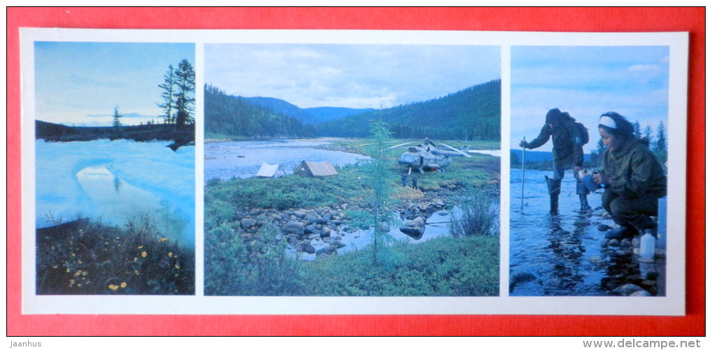 helicopter - geologists - Lena river - 1982 - USSR Russia - unused - JH Postcards
