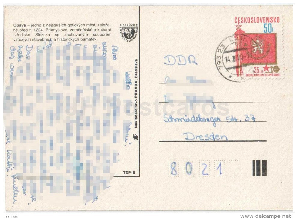 Opava - town views - architecture - Czechoslovakia - Czech - used 1980 - JH Postcards