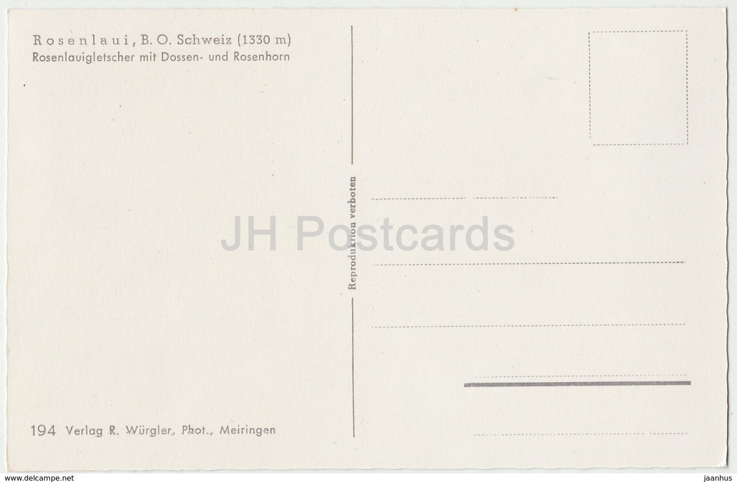 Rosenlaui 1330 m - Rosenlauigletscher mit Dossen- und Rossenhorn - 194 - Schweiz - alte Postkarte - unbenutzt