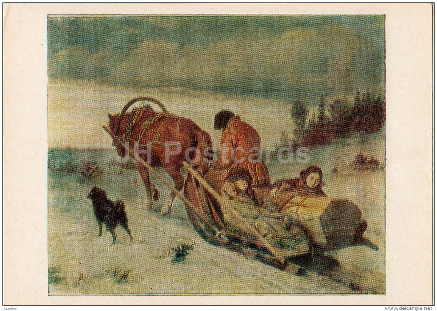 painting by V. Perov - Funerals , 1865 - horse sledge - Russian art - 1983 - Russia USSR - unused - JH Postcards