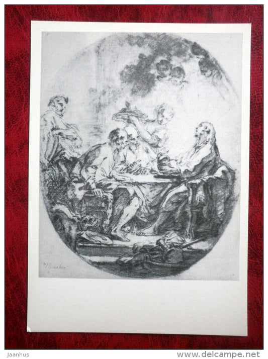 Drawing by Francois Boucher - Supper at Emmaus . 1750s - french art - unused - JH Postcards