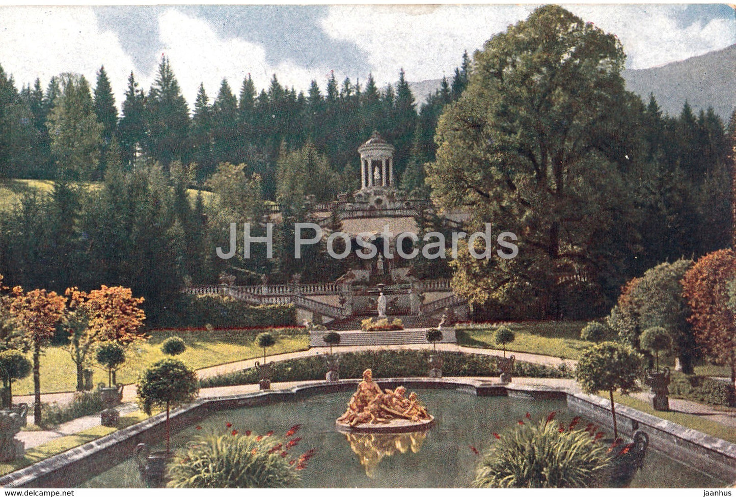 Linderhof - Partie im Park - Konigslinde und Venustempel - 1154 - old postcard - Germany - unused - JH Postcards