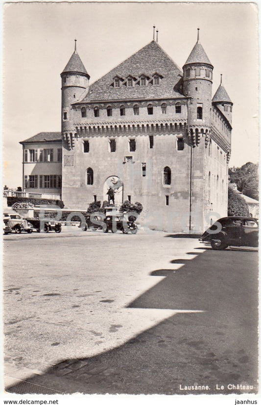 Lausanne - Le Chateau - castle - old car - 10334 - Switzerland - 1948 - used - JH Postcards