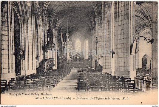 Libourne - Interieur de l'Eglise Saint Jean - church - 80 - old postcard - France - used - JH Postcards