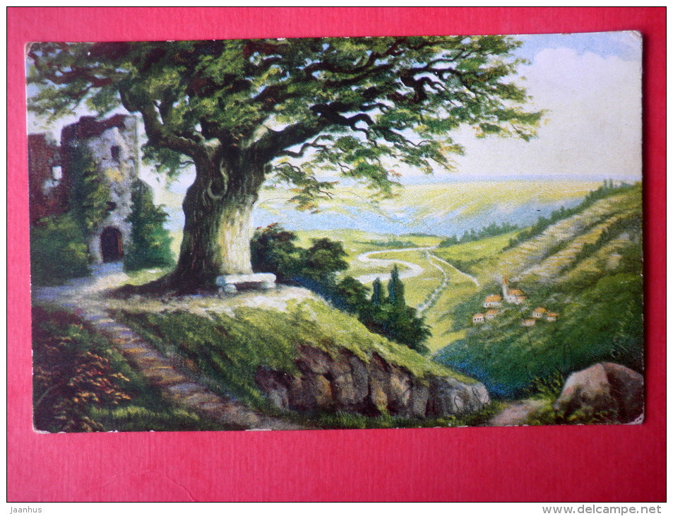 illustration - ruins - valley - WSSB - 8111 - circulated in Estonia Keina 1929 - JH Postcards