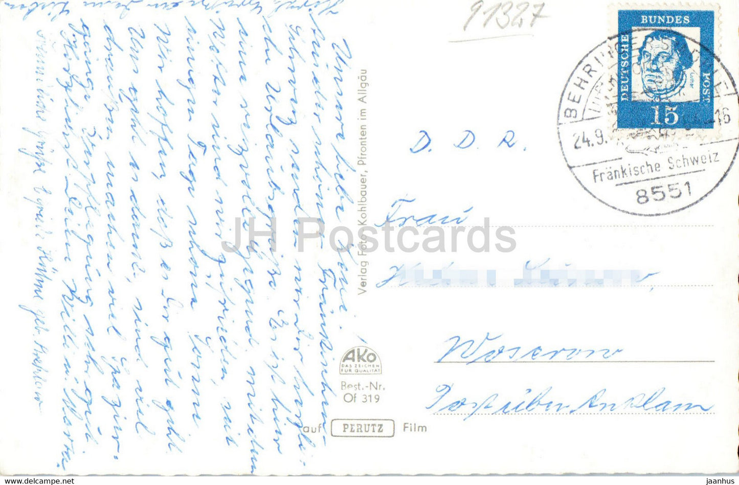 Gruss von der Behringersmuhle - Frank Schweiz - Burg Rabenstein - Germany - used