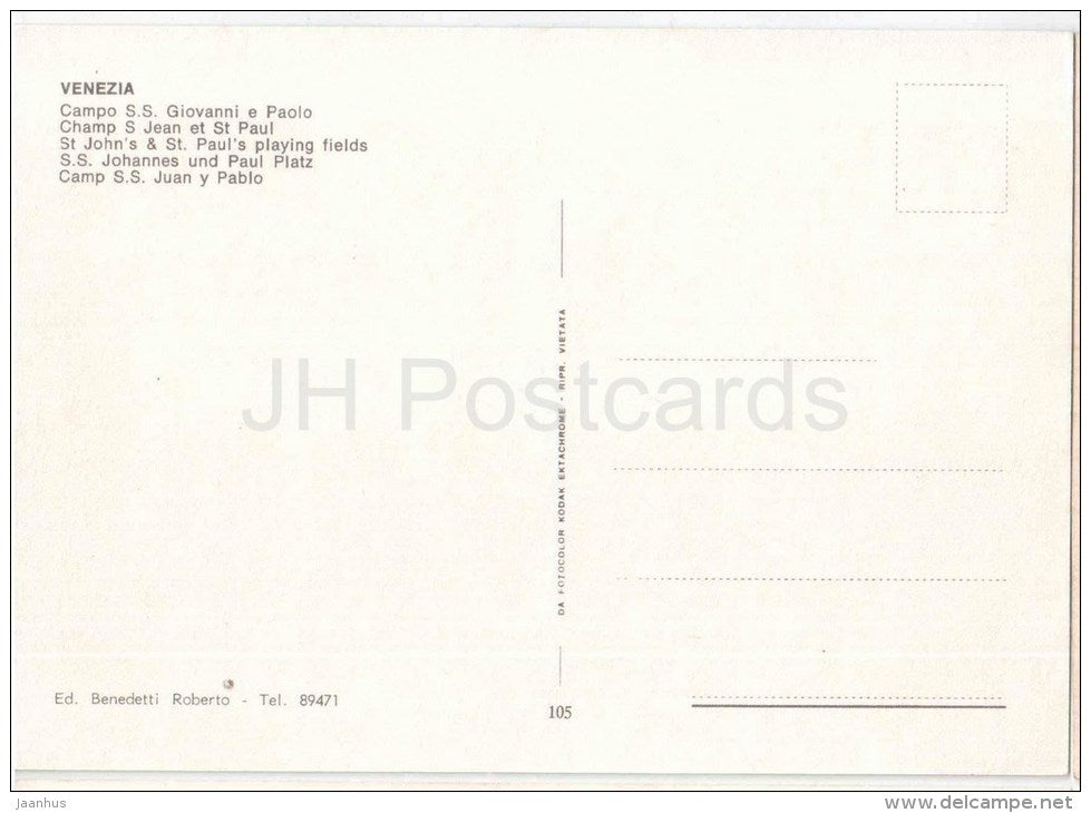 Campo S. S. Giovanni e Paolo - palace - Venezia - Veneto - 105 - Italia - Italy - unused - JH Postcards