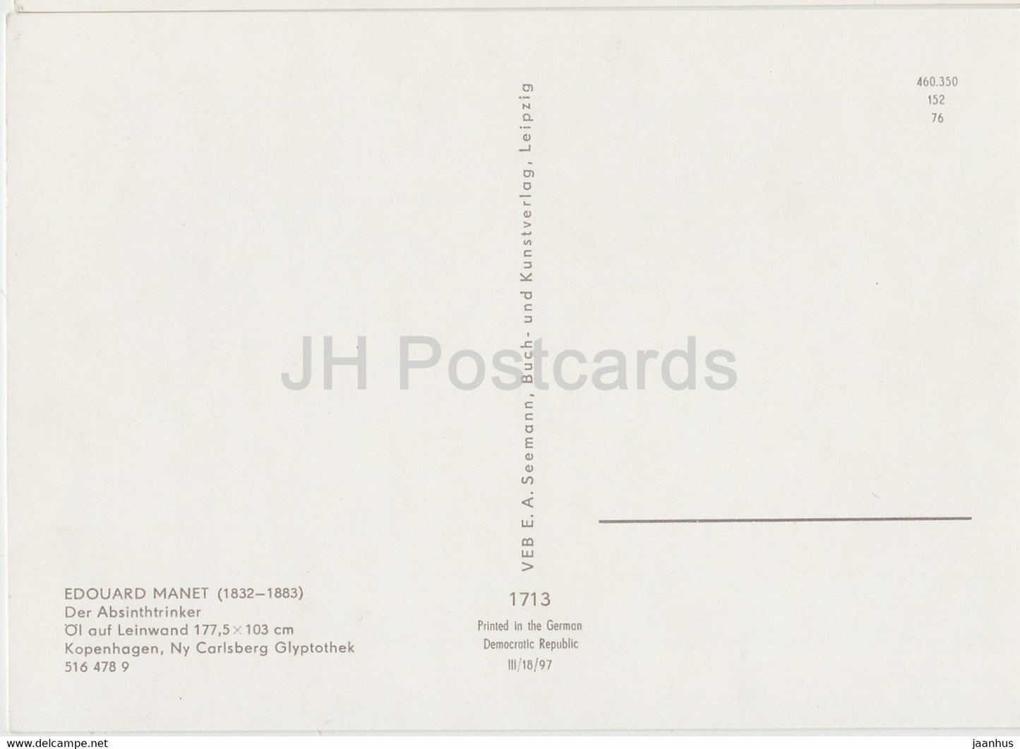 painting by Edouard Manet - Der Absinthtrinker - French art - Germany DDR - unused