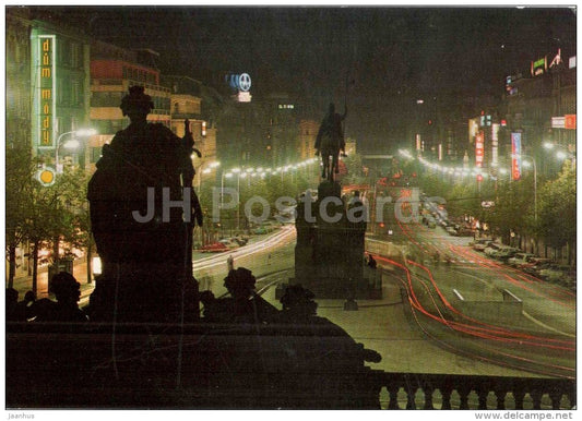 Wenceslas Square - night - Praha - Prague - Czechoslovakia - Czech - used - JH Postcards