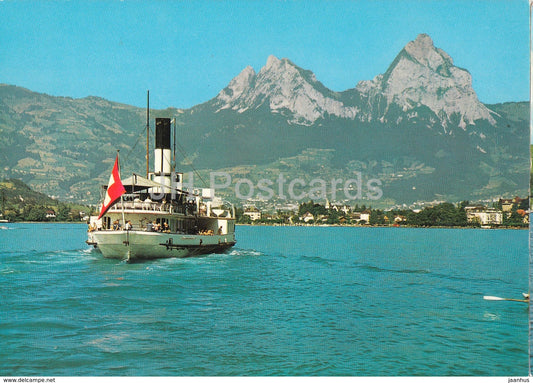 Brunnen am Vierwaldstattersee und die Mythen - passenger ship - steamer - 4993 - Switzerland - unused - JH Postcards