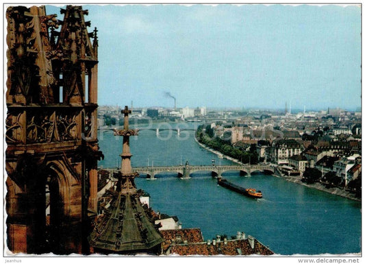 Blick vom Münster auf den Rhein - river - cathedral - Switzerland - 1992 gelaufen - JH Postcards