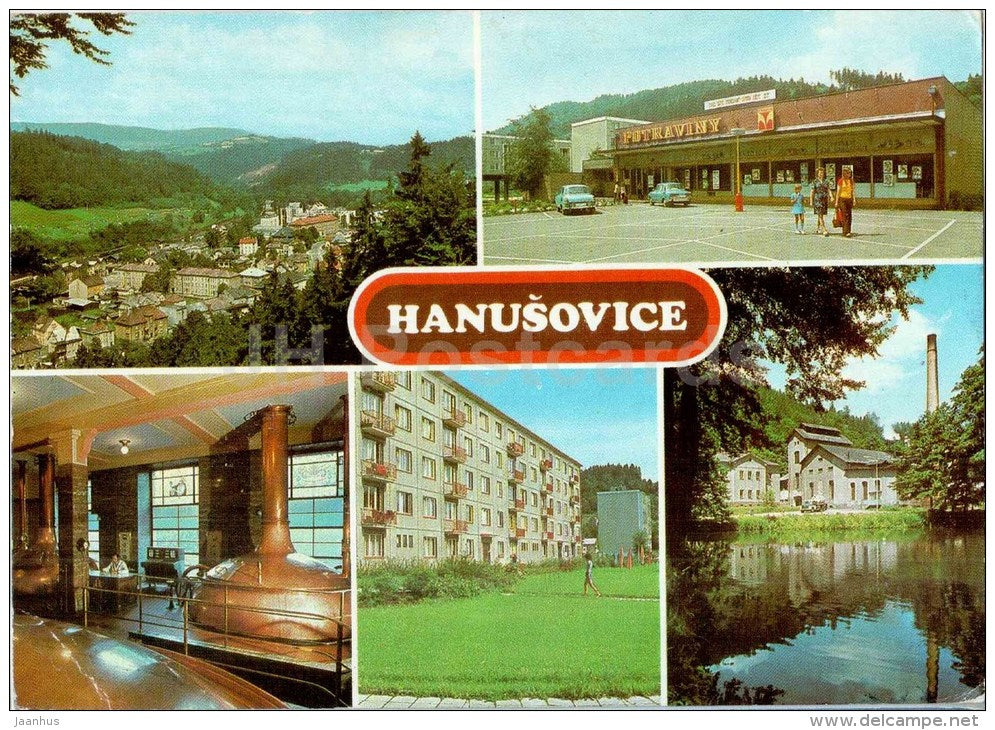 Hanušovice - supermarket - brewery - Czech - Czechoslovakia - used 1980 - JH Postcards