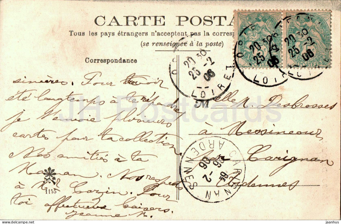 Les Bords du Loiret – 1155 – alte Postkarte – 1906 – Frankreich – gebraucht 