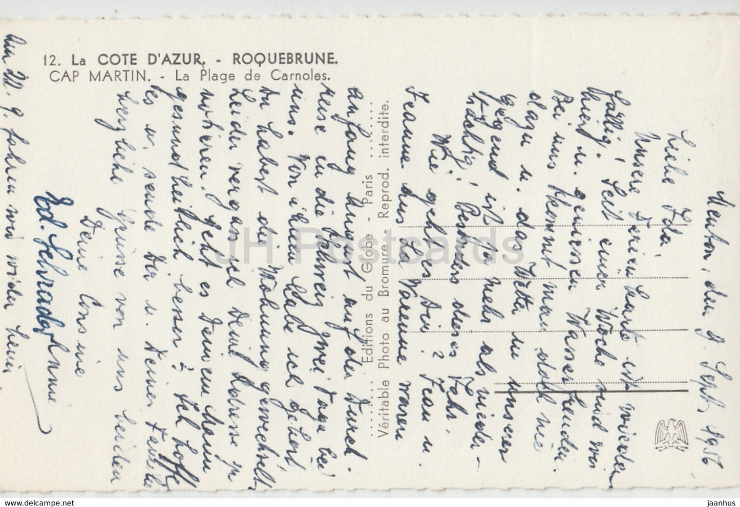 Cap Martin - La Plage de Carnoles - Strand - 12 - alte Postkarte - 1956 - Frankreich - gebraucht