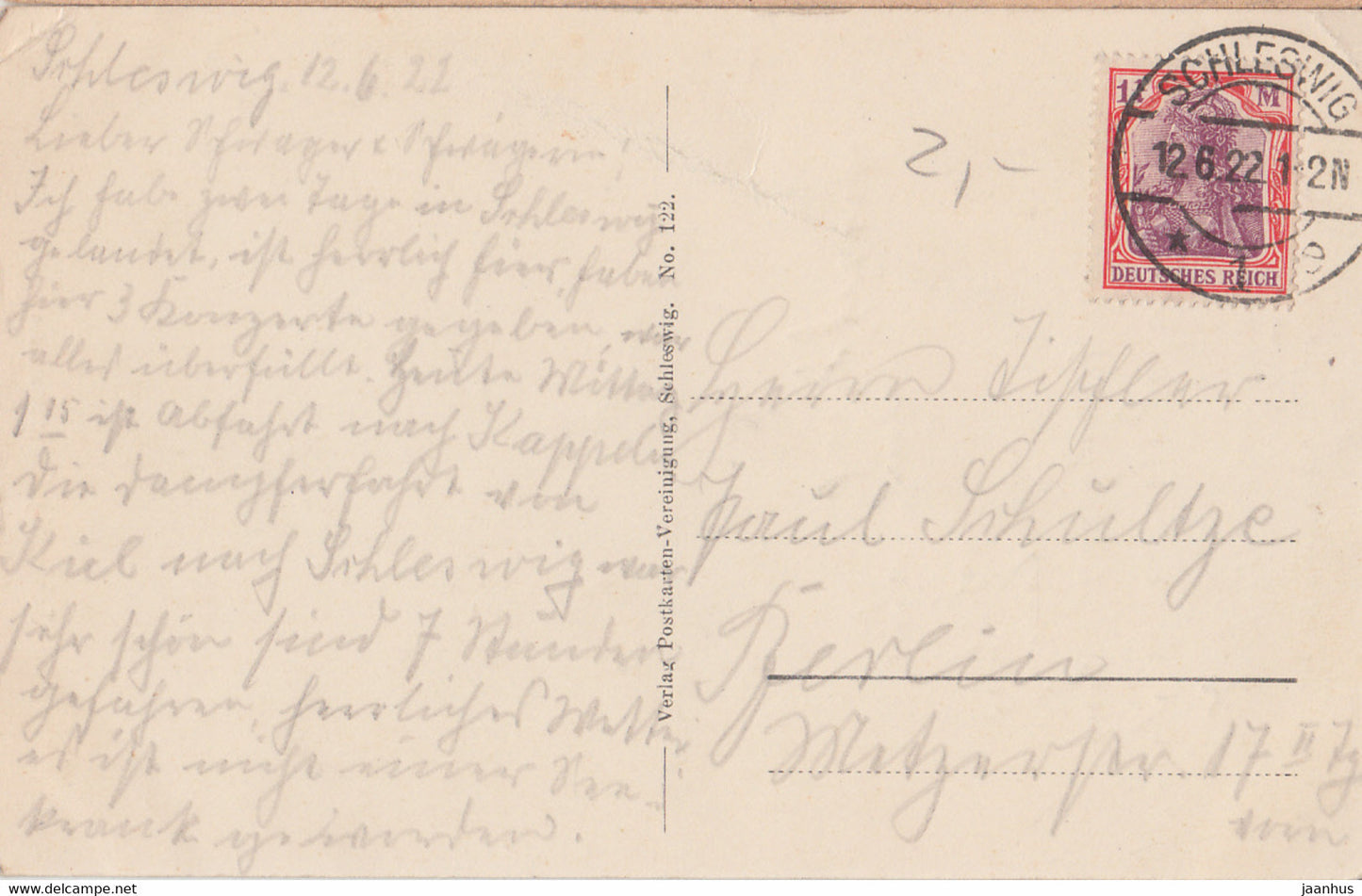 Schleswig - Blick auf den Dom - old postcard - 122 - 1922 - Germany - used