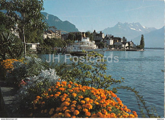 Montreux - Lac Leman - Le Quai et les Dents du Midi - passenger boat - 9854 - Switzerland - unused - JH Postcards