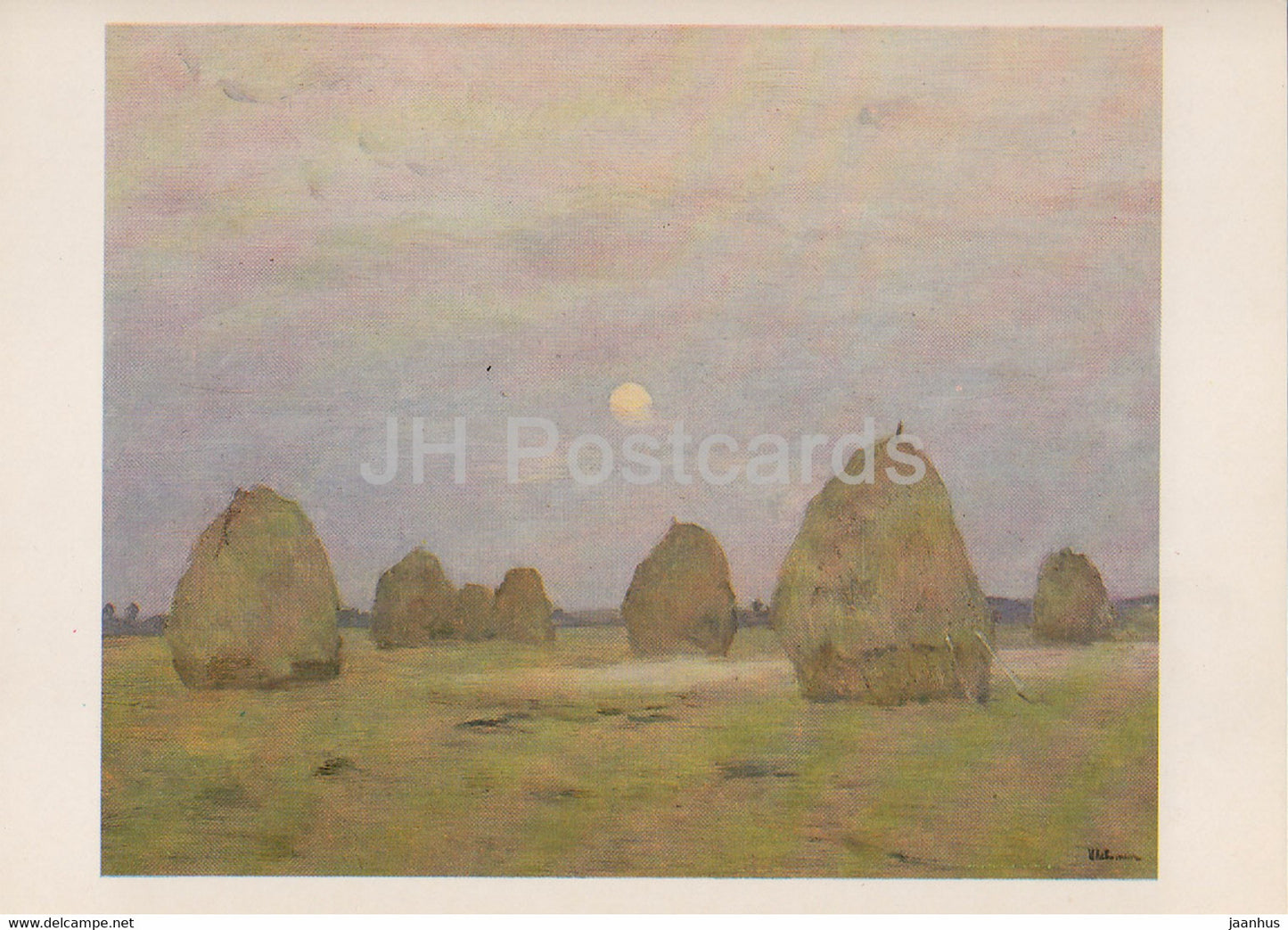 painting by I. Levitan - Dusk . Haystacks - Russian art - 1985 - Russia USSR - used - JH Postcards
