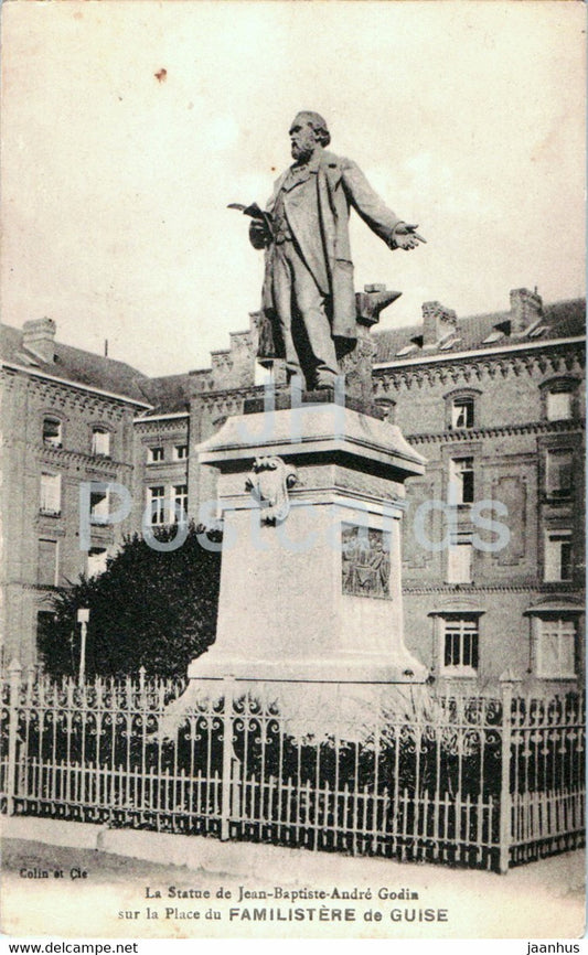 La Statue de Jean Baptiste Andre Godin sur la Place du Familistere de Guise - old postcard - 1931 - France - used - JH Postcards