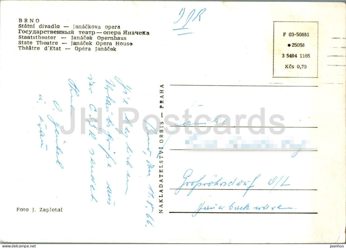 Brünn - Statni Divadlo - Janackova-Oper - Staatstheater - Janacek-Oper - 1966 - Tschechische Republik - Tschechoslowakei - gebraucht