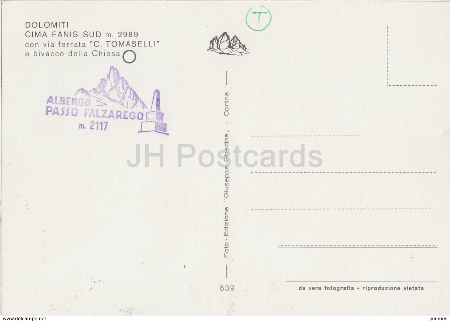 Dolomiti - Cima Fanis Sud 2989 m - con via ferrata C Tomaselli - Italy - unused