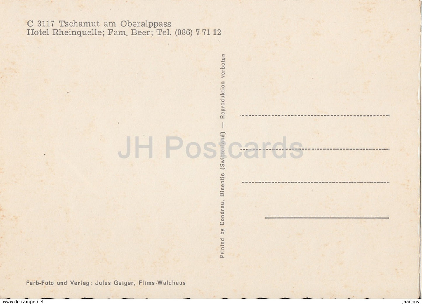 Tschamut am Oberalppass - Hôtel Rheinquelle - 3117 - Suisse - inutilisé