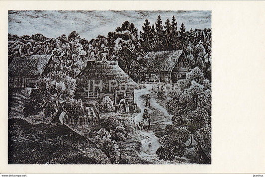 Lithography by R. Opmane - An old farm-house - latvian art - Gauja National Park - 1982 - Latvia USSR - unused - JH Postcards