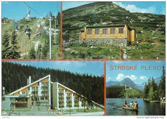Strbske Pleso - cottage - ski resort - hotel FIS - Vysoke Tatry - High Tatras - Czechoslovakia - Slovakia - used 1979 - JH Postcards