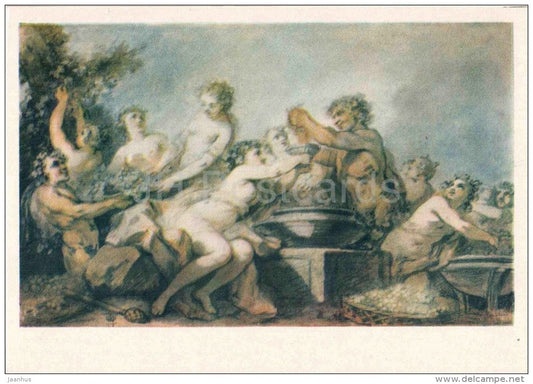 painting by Jacques-Phlippe Caresme - Bacchanalia - orgia - french art - unused - JH Postcards