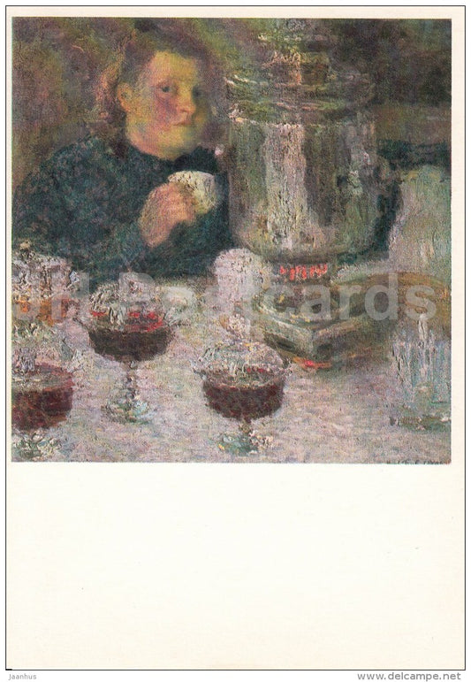 painting by I. Grabar - By the Samovar , 1905 - Russian art - 1981 - Russia USSR - unused - JH Postcards