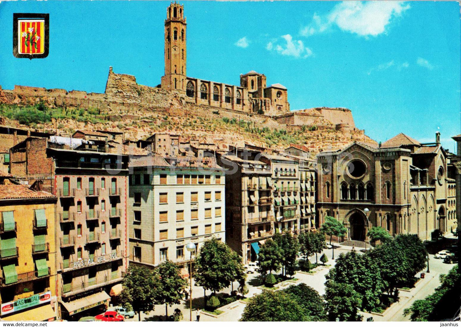 Lerida - Plaza de Espana y Seo Antigua - Spain square and Antique Cathedral - 391 - 1965 - Spain - used - JH Postcards