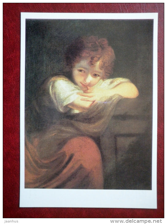 painting by Joshua Reynolds , Little Rogue - english art - unused - JH Postcards