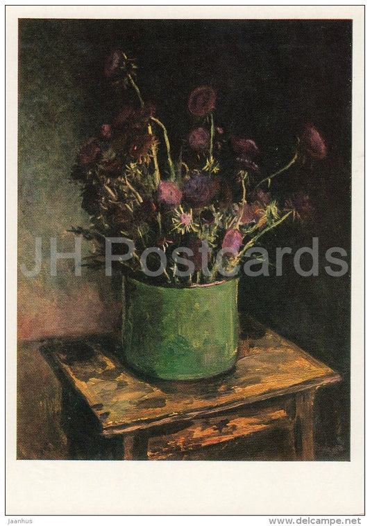 painting by Kastalsky-Borozdin - Thistle Bouquet , 1976 - Russian art - 1982 - Russia USSR - unused - JH Postcards