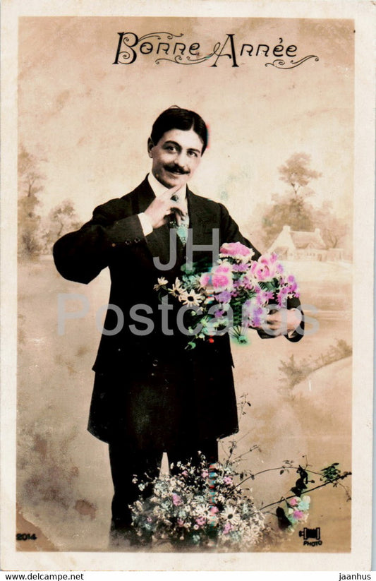 New Year Greeting Card - Bonne Annee - man - 2014  - old postcard - France - used - JH Postcards
