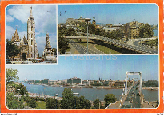 Budapest - cathedral - bridge - architecture - multiview - 1988 - Hungary - used - JH Postcards