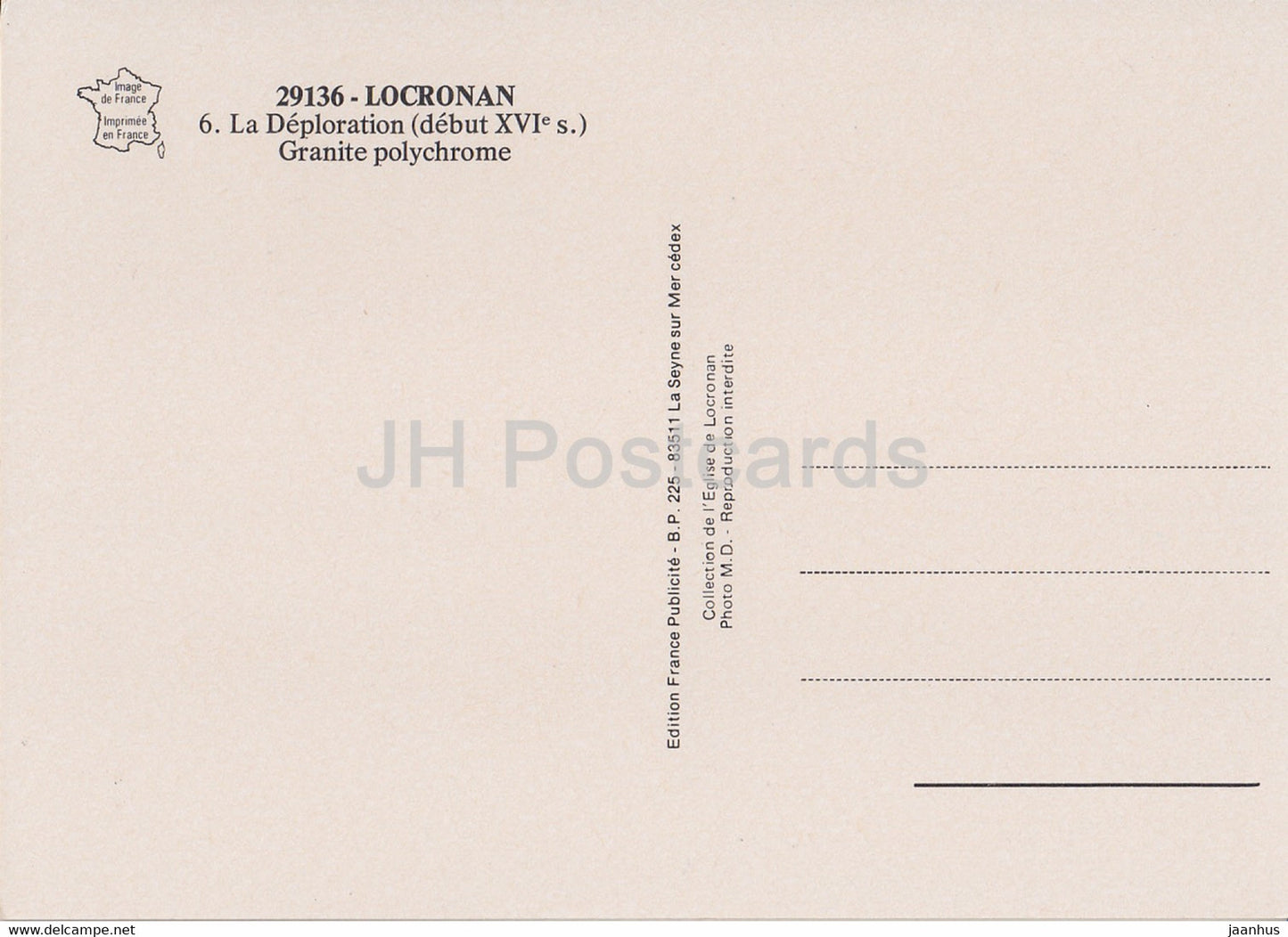 Locronan - La Deploration - Granite Polychrome - 29136 - France - unused