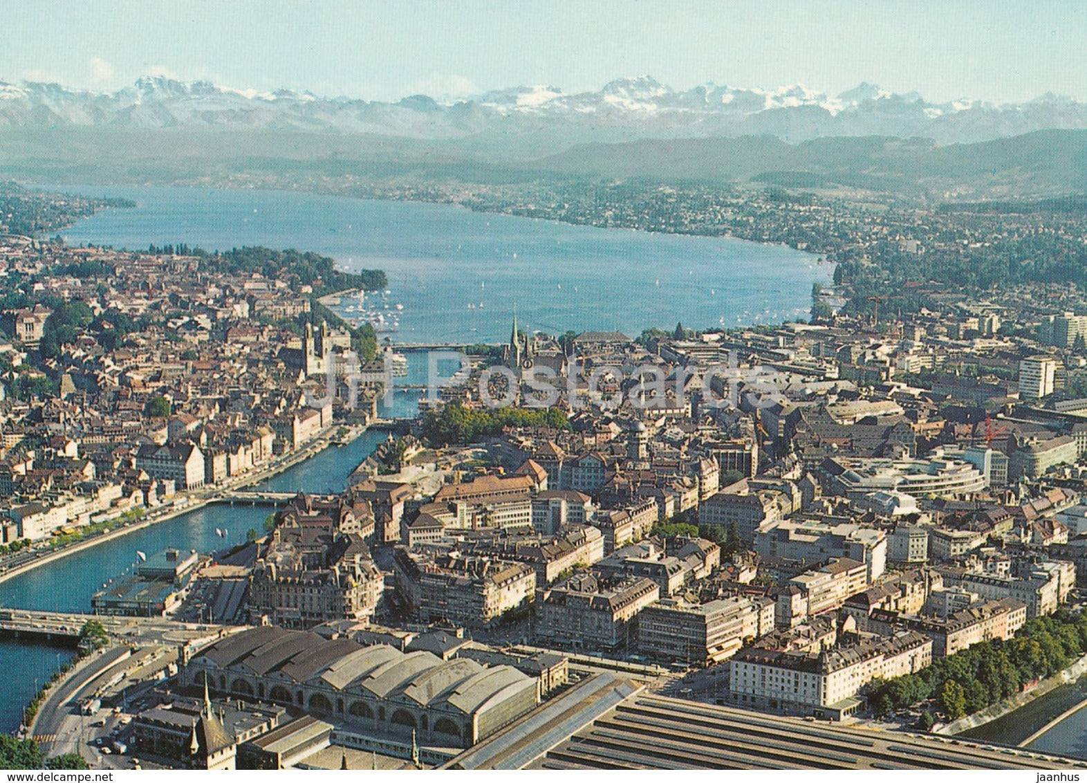 Flugaufnahme Zurich mit See und Alpen - 186 - Switzerland - unused - JH Postcards