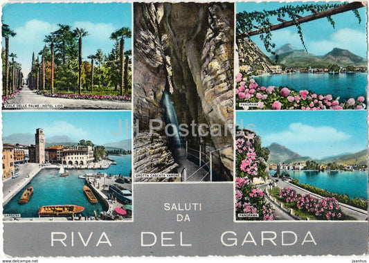 Saluti da Riva del Garda - boat - darsena - panorama - grotta - multiview - Italy - 1960 - used - JH Postcards