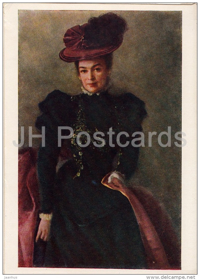 painting by I. Kramskoy - Unknown Woman , 1886 - hat - Russian art - 1956 - Russia USSR - unused - JH Postcards