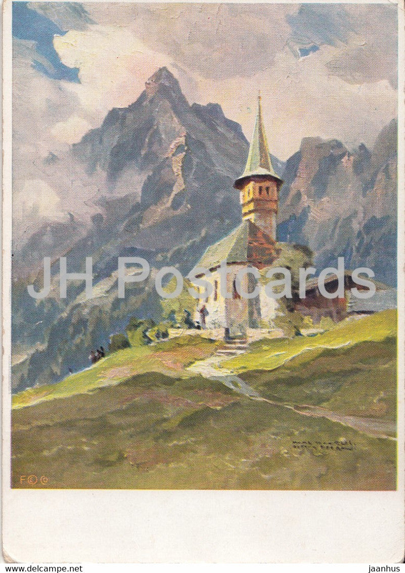 painting by Hanns Maurus - Reute Bregenzer Wald - church - German art - 544 - Germany - unused - JH Postcards